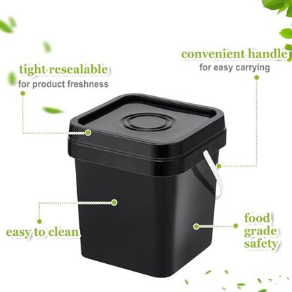 Suzile 10 Pcs Food Grade Square Bucket with Lid 1 Gallon Plastic Bucket 4.5L Utility Industrial Pail with Handle Container for Food Oil Tub Water Fishing Paint House Cleaning Car Washing (Black) - color: Black