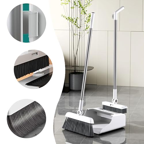 3-in-1 Broom and Dustpan Set - Stainless Steel Handle Floor Cleaning Kit for Home & Office, Space-Saving Storage Design - color: White