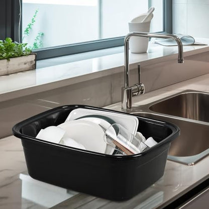 16 Quart Plastic Wash Basin, Black Dish Washing Pan, 3 Packs