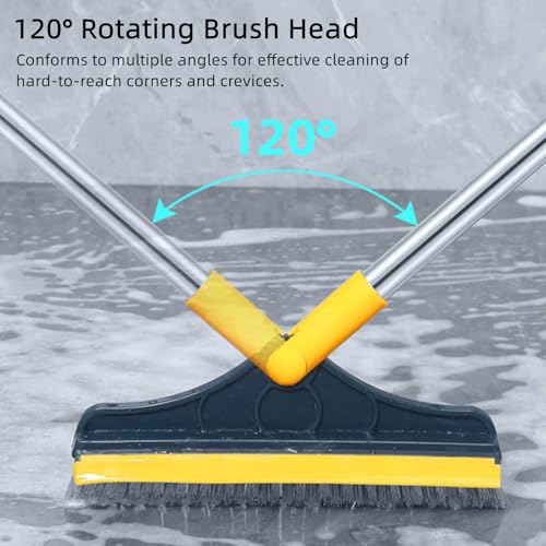 Yuguz Floor Scrub Brush, Deep Cleaning Brush with Scraper, Stand up Grout Brush, Grout Cleaning Brush for Tile Floors, Grout Brush with Long Handle, Scrub Brush with Stiff Bristles(39.37in) (White) - color: White