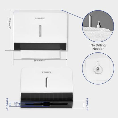 Commercial Paper Towel Dispenser Wall Mounted, Trifold/C-Fold/Multifold Hand Towel Holder, Hand Towel Dispenser for Bathroom Tissue Dispenser, Large Capacity 200 Sheets (White-5853) - color: White-5853
