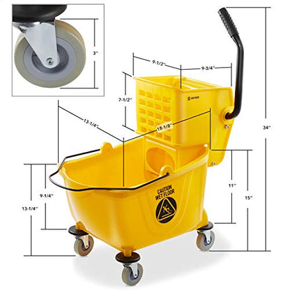 Dryser Commercial Mop Bucket with Side Press Wringer, 26 Quart, Yellow - color: Yellow