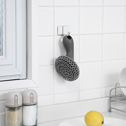 SUBEKYU Cast Iron Scrubber with Silicone Handle, Stainless Steel Cast Iron Skillet Cleaner Chainmail Scrubber for Pans, Grey - color: Gray