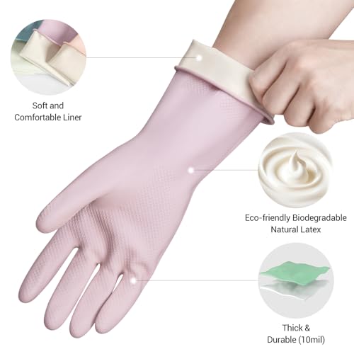 ThxToms 4 Pairs Reusable Dishwashing Cleaning Gloves,10 Mil Thick, 13" | Non-Slip Rubber Kitchen Gloves, Multi-Color, Ideal for Household, Bathroom, Pet Care & Gardening, Medium - size: Medium
