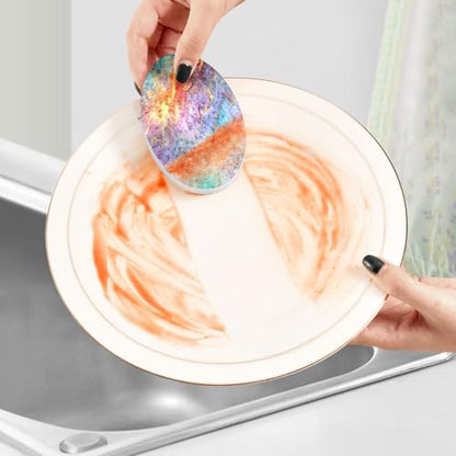 YETTASBIN Marble 3PCS Wood Pulp Scrub Sponges, Reusable Absorbent Household Cleaning Sponge Non-Scratch Kitchen Dish Sponges, Multi-Surface Safe Scrubber for Nonstick Pans, Pots