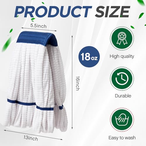 Hushee 6 Pack Large Microfiber Tube Mop Heads 18 oz Heavy Duty Commercial Industrial Wet Mop Head Refill Reusable Machine Washable Looped End Mopheads for Hardwood, Tile, Laminate Floors (White) - color: White