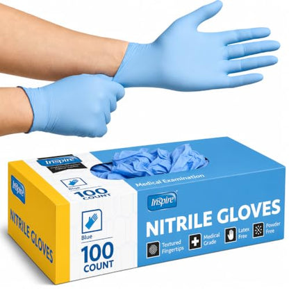 Inspire Black Nitrile Disposable Gloves | 4.5 Nitrile Disposable Safety Medical Cooking Cleaning Gloves - size: XX-Large, style: Blue - Box of 100