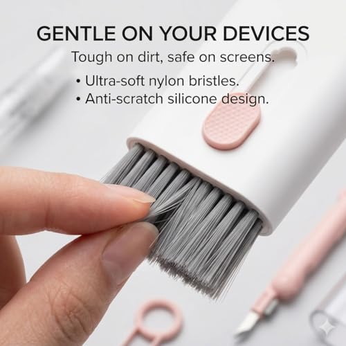 7-in-1 Multifunctional Electronics Cleaning Kit, Portable Keyboard Cleaner with Spray Bottle, Brush, Earbud Cleaner Tool for AirPods, Laptop, Phone, Screen, Camera, Headphones - color: Pink