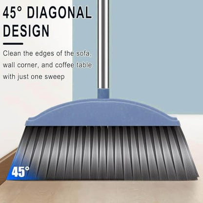 Long Handle Broom and Dustpan Set, Standing Storage, 28" Indoor Sweeping Combo for for Home & Kitchen, Broom with Dustpan Combo Set, Teeth Comb for Indoor&Outdoor
