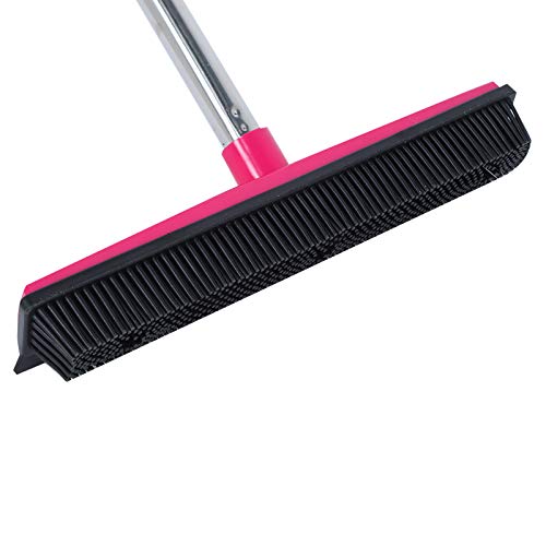 Carpet Rake for Pet Hair Removal, Rubber Broom Cleaning Brush, Telescopic Floor Broom, Pink, Adjustable Length - Multi - Functional, Non - Stick Hair Removal, Ideal for Home and (Pink) - color: Pink