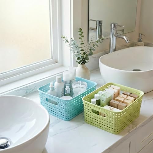 Plastic Storage Baskets/Bins Organizer for Bathroom, 6-Pack
