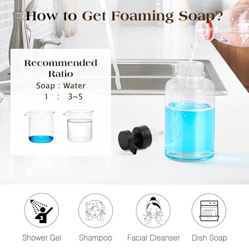 Luxspire Foaming Soap Dispenser, Glass Foam Pump Soap Dispenser, Non-Slip Hand Soap Bottle with 5 Waterproof Labels, 15 Oz Refillable Liquid Soap Bottle for Bathroom & Kitchen, Clear, 2 Pack - color: Clear