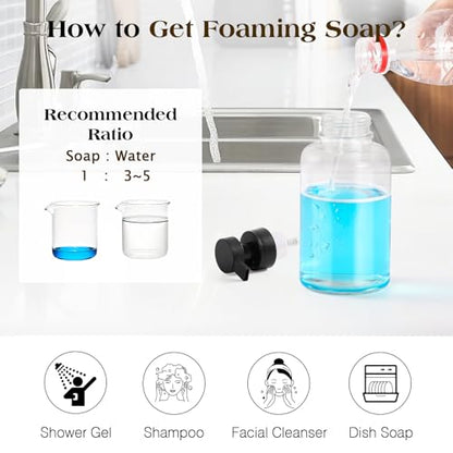 Luxspire Foaming Soap Dispenser, Glass Foam Pump Soap Dispenser, Non-Slip Hand Soap Bottle with 5 Waterproof Labels, 15 Oz Refillable Liquid Soap Bottle for Bathroom & Kitchen, Clear, 2 Pack - color: Clear