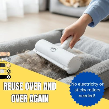 Pet Hair Remover Roller Reusable Lint Roller for Dog & Cat Hair – Fur Remover for Couch, Furniture, Carpet, Car Seats & Clothes – Portable Manual Pet Hair Cleaning Brush (White) - color: White