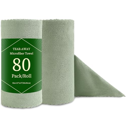 Jessy Home 80 Pack Microfiber Cleaning Cloth Roll Reusable Paper Towels 12"x12" Tear Away Cloth, Microfiber Towels for Cars, Wash Cloths, Lint Free Rags for House, Kitchen,Window,Cleaning Supplies - color: Turquoise