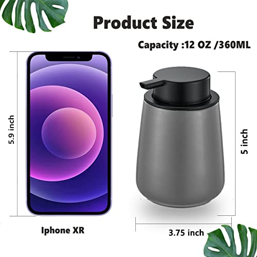 12Oz Grey Foaming Soap Dispenser - Ceramic Foam Hand Soap Dispenser with Easy-to-Press Black Pump, Refillable Bathroom Lotion Soap Dispenser, Dish Soap Dispenser for Kitchen Hand Wash Dispenser - color: Gray, style: Foam Pump