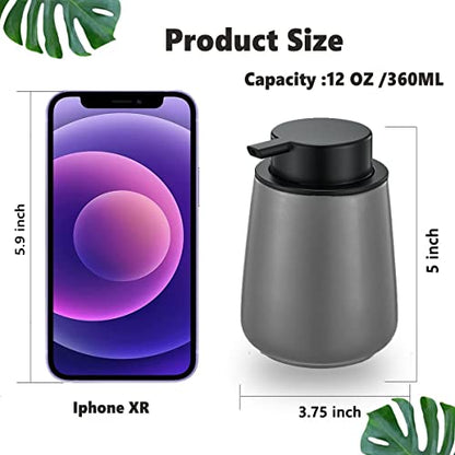 12Oz Grey Hand Soap Dispenser - Modern Ceramic Lotion Soap Dispenser with Easy-to-Press Black Pump, Reusable and Refillable Liquid Soap Dispenser for Bathroom, Dish Soap Dispensers for Kitchen - color: Gray, style: Liquid Pump