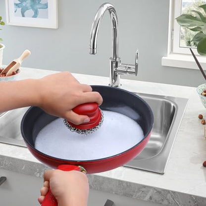 Cast Iron Scrubber and Scraper, Chain Mail Scrubber Cast Iron for Cleaning Dishes, Stock Pots, Pans, Griddles, Grills, Dish Scouring Pads - color: Red Coarse Mesh