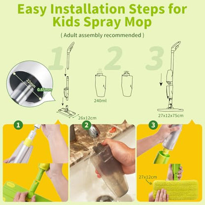 Kids Spray Mop, Fun & Functional Toddler Mop Cleaning Set,Real Working Mini Mop, Pretend Play Toy –Includes Spray Bottle,Washable Microfiber Pads, Montessori Kids Cleaning Toy Set -Green - size: Spray Mop, style: Green