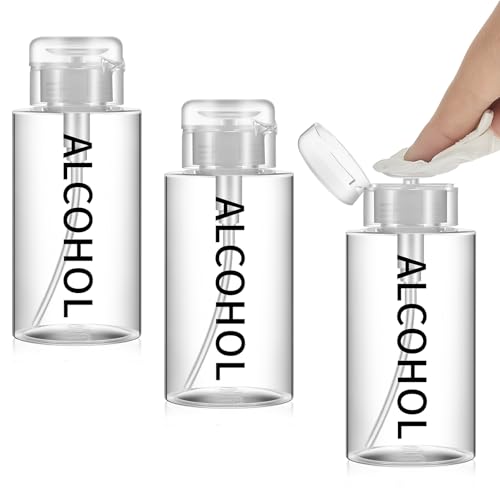 Layhit 3 Pcs 6.7oz/200ml Alcohol Pump Dispenser Bottle Alcohol Push Down Liquid Dispenser Empty Pumping Bottle Refillable Cosmetic Container for Personal, Salon, Nail Care, Hospital Use