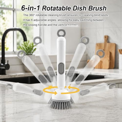 360° Rotating Dish Brush with Soap Dispenser, Kitchen Scrubber for Pots, Pans and Sink Cleaning