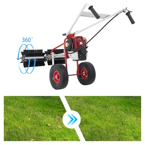 Handheld Gas Broom Sweeper 31CC 2.3HP 4 Stroke Handheld Power Sweeper Outdoor Snow Sweeping Broom for Driveway Turf Grass Snow Lawn Sweeper