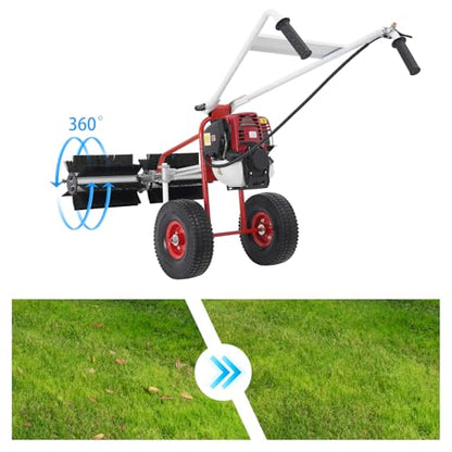 Handheld Gas Broom Sweeper 31CC 2.3HP 4 Stroke Handheld Power Sweeper Outdoor Snow Sweeping Broom for Driveway Turf Grass Snow Lawn Sweeper