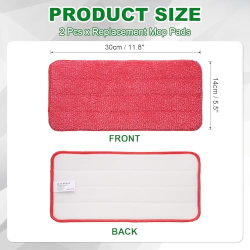 uxcell 2Pcs Microfiber Mop Pads, 11.8x5.5 Reusable Replacement Flat Mop Pad Refills with Hook-and-Loop for Home Office Restaurant Surface/Hardwood Floor Cleaning, Red - color: Red