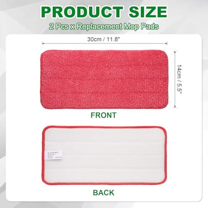 uxcell 2Pcs Microfiber Mop Pads, 11.8x5.5 Reusable Replacement Flat Mop Pad Refills with Hook-and-Loop for Home Office Restaurant Surface/Hardwood Floor Cleaning, Red - color: Red