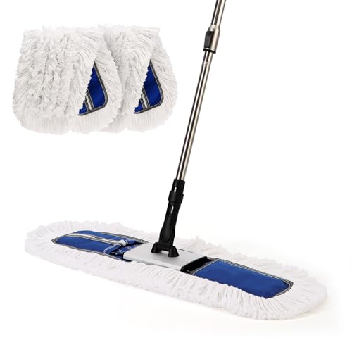 CLEANHOME 24" Heavy-Duty Commercial Dust Mop for Hardwood Floors | Large Areas - with 2 Microfiber Pads, Reinforced Telescoping Handle for Stable Cleaning in Homes, Garages & Commercial Spaces