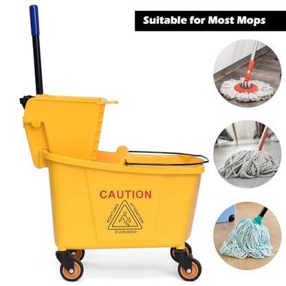 ARLIME Mop Bucket with Wringer On Wheels, 35 Quart Capacity Portable Wringer Trolley on Wheels, Side Press Floor Cleaning Wavebrake w/Handle, Mop Bucket for Home, Commercial, Restaurants - size: 35 Quart