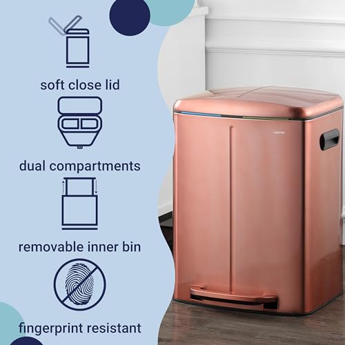 happimess HPM1005D Marco Rectangular 10.6-Gallon Double Bucket Trash Can with Soft-Close Lid, Rose Gold, Fingerprint Resistant, Modern, Minimalistic for Home, Kitchen, Office, Bedroom, Bathroom - color: Rose Gold