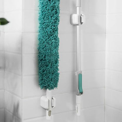 2-Piece Wall-Mounted Mop and Broom Holder with Self-Adhesive Tool Clips for Home Organization - color: White