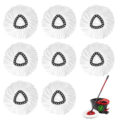 8Pack Spin Mop Replacement Heads,Spinning Mop Replace Head for Floor Cleaning, 100% Microfiber Mop Head Replacement Compatible with Triangle Spin Mop Refill for Easy Wring Mop,White - size: 8Pack