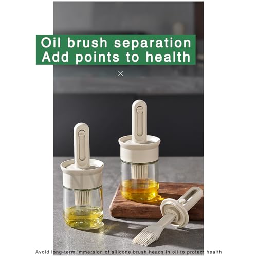 Sauce and Oil Bottle with Adjustable Oil Brush, Glass Sauce Dispenser for Kitchen Cooking or Grilling, 5 oz (150 ml) (White 1pc)