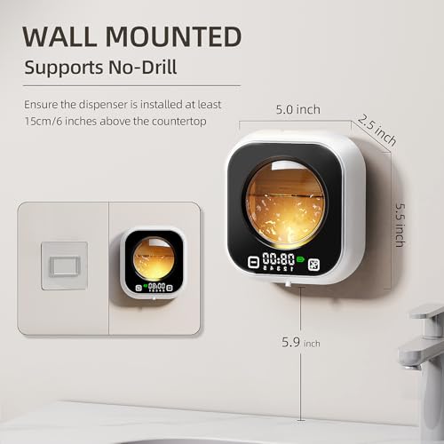 Automatic Liquid Soap Dispenser, Wall Mounted Soap Dispenser, 320ML Electric Touchless Rechargeable, Smart Display & 5‑Level Adjustable, No-Drill Waterproof for Bathroom, Kitchen (White) - color: White