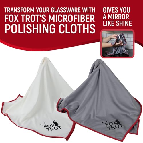 Fox Trot Large Microfiber Polishing Cloths (2 Pack White | Gray) | Streak Free, Lint Free Shine and Clarity for Wine Glasses, Stemware and More - color: 2-pack (White | Gray)