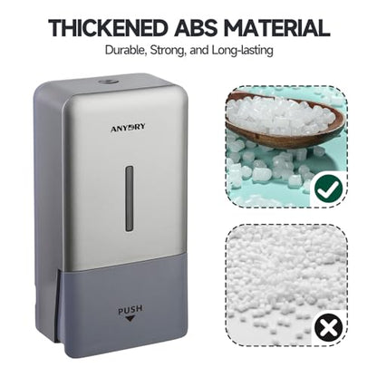 anydry 27oz (800 ml) Manual Wall Mounted Soap Dispenser, Ideal for Commercial Bathrooms Restaurants Hotels, Use with Liquid Hand Soap Shampoo, ABS Silver - color: Refined Silver
