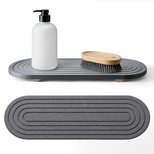 Instant Dry Sink Caddy Organizer, Fast Drying Sink Caddy, Water Absorbing Stone Sponge Holder for Kitchen and Bathroom Countertop with Natural Loofah and Wooden Feet - color: Dark Gray