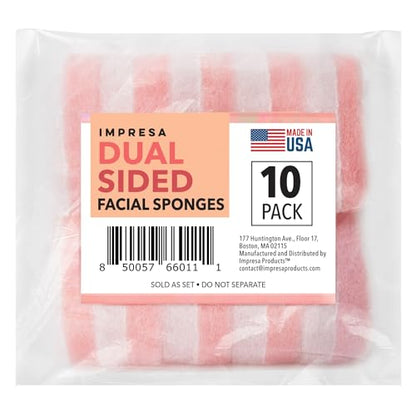 IMPRESA Dual-Sided Facial Scrub Pads - Exfoliating Face Sponges - Made in USA Face Exfoliation Sponge - Deep Cleansing & Makeup Removal Scrub Pads - Pack of 10 - color: Peach/ White, size: Thick