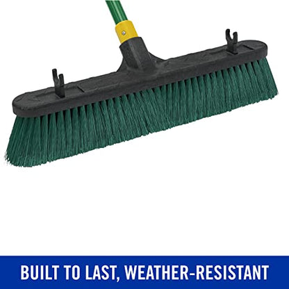 Quickie Bulldozer 18-Inch Multi-Surface Push Broom, Green, Heavy-Duty with Swivel Hang-Up Feature, Perfect for Indoor and Outdoor Cleaning, Sweeping Sidewalks & Warehouses - size: 18 Inch, style: Multi Surface