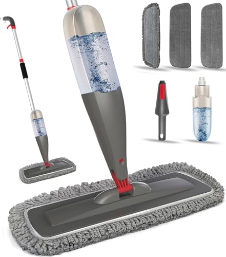 Spray Mop for Floor Cleaning with Washable Pads, Microfiber Wet Mops with 800 ml Refillable Bottle,Reusable Dust Mops with Sprayer for Hardwood Laminate Vinyl Tile Cleaning - color: Grey