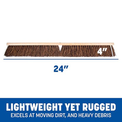 SPARTA Flo-Pac Garage Sweep with Palmyra Bristles, Heavy Duty Broom Head for Indoor and Outdoor Use on Rough Surfaces, 24" Long, 1 Count, Natural