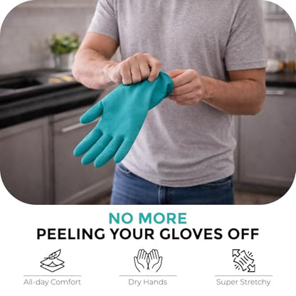 LADWA Non-Slip Household Cleaning Reusable Dishwashing Gloves for Kitchen Gardening Flexible Long-lasting Waterproof Gloves - color: Green, size: Pack of 2