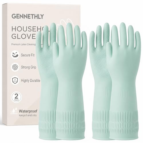 Rubber Dishwashing Gloves, Reusable Cleaning Dish Gloves for Kitchen, Long Cuff for Washing Dishes - color: Green, size: Large (2 Pairs)