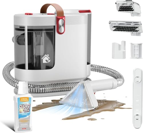 WURESE Portable Carpet Cleaner Machine – Handheld Deep Cleaner with Self‑Cleaning System & 2 Brushheads, Crimson