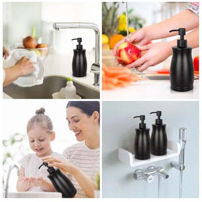 304 Stainless Steel Soap Dispenser Modern Rust-Proof Liquid Soap Pump Bottle for Kitchen or Bathroom Countertop Hand Dish Lotion Leak-Proof 13.5oz (Black) - color: Black