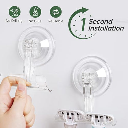 Amuille Suction Cup Razor Holder, 2 Pack Clear Razor Holders for Shower Wall, Reusable Vacuum Shower Razor Hooks, Suction Cup Hooks for Bathroom Kitchen Towel Loofah Shaver