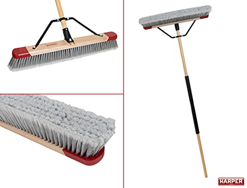 Harper 24 Inch Indoor Push Broom, Premium Heavy Duty Smooth-Surface Floor Cleaning with Flagged Bristles, Home and Garage Sweeping, Gray - style: Premium Indoor Smooth-Surface Push Broom