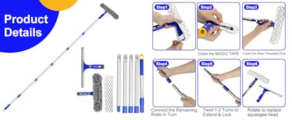 Professional Window Cleaning Squeegee Kit, 7.15 Ft High Reach Cleaner Tool, Rotatable Window Washing Equipment with Extension Pole for Indoor/Outdoor Window, Glass, Car, 1 Blade 2 Scrubber